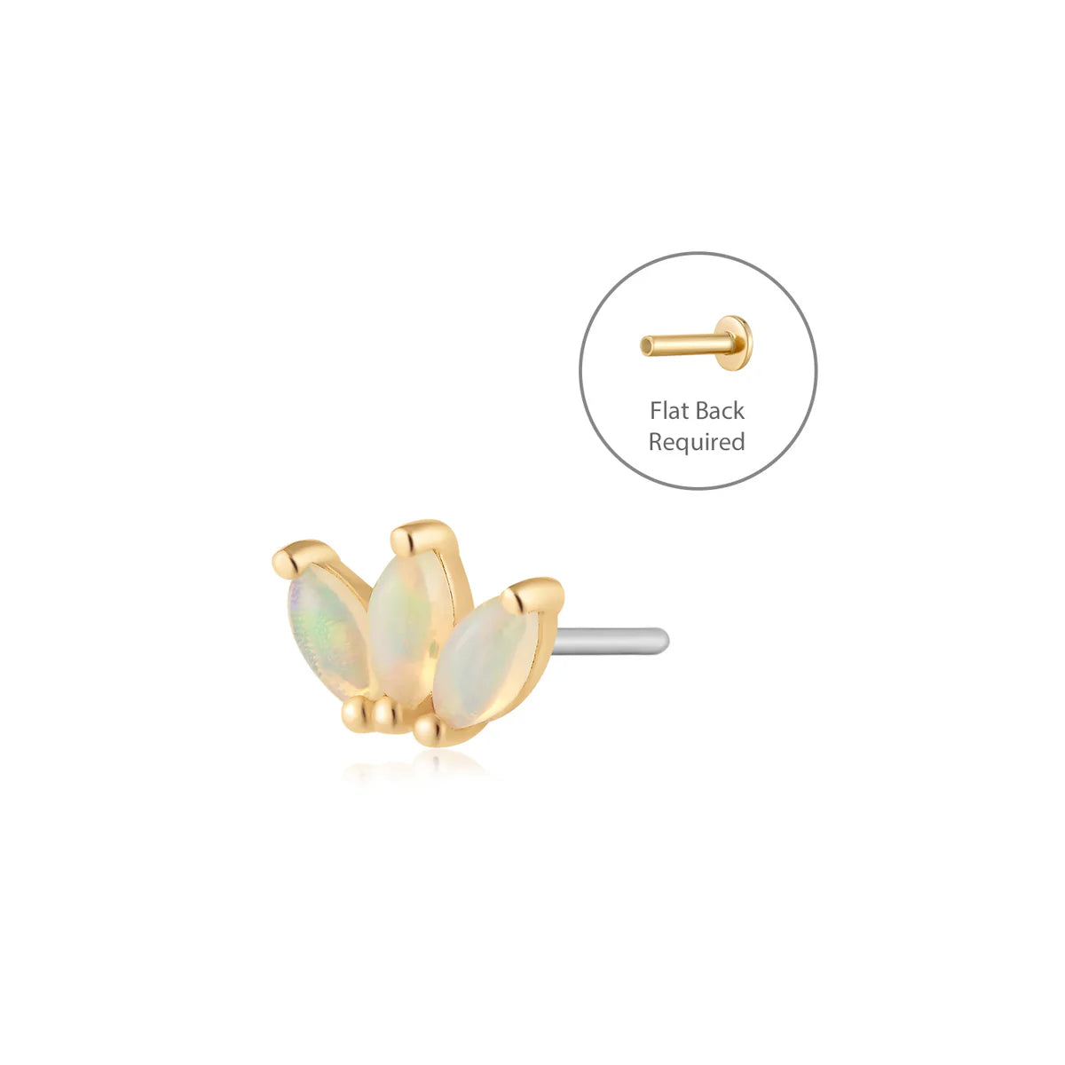 BLOOM | 14K Yellow Gold Triple Opal Piercing Earring Front