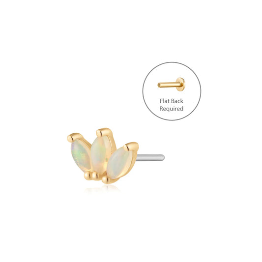 BLOOM | 14K Yellow Gold Triple Opal Piercing Earring Front
