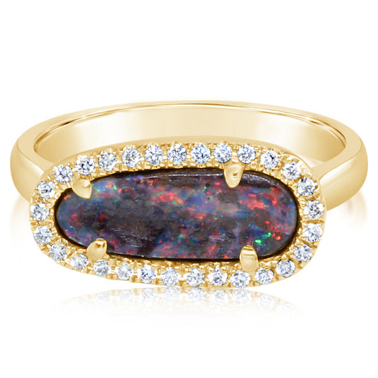 14K Yellow Gold Freeform Australian Boulder Opal Ring