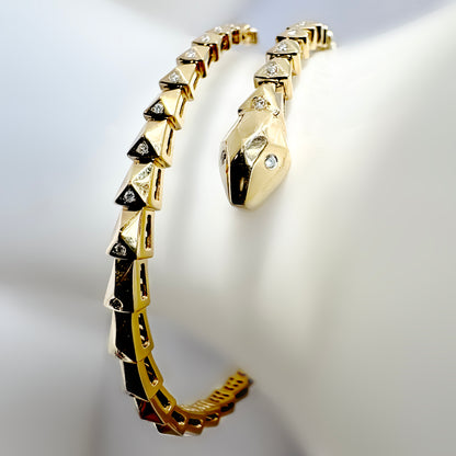 14K Yellow Gold Diamond & Gold Snake Flex Bangle Bracelet