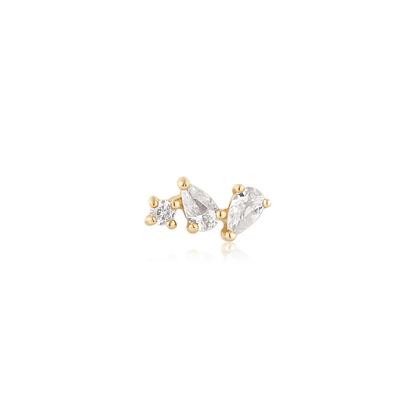 CAMI | 14K Yellow Gold Pear & Round White Sapphire Piercing Earring Front