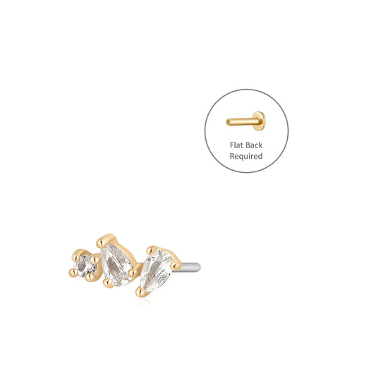 CAMI | 14K Yellow Gold Pear & Round White Sapphire Piercing Earring Front