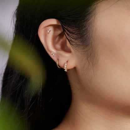 CAMI | 14K Yellow Gold Pear & Round White Sapphire Piercing Earring Front
