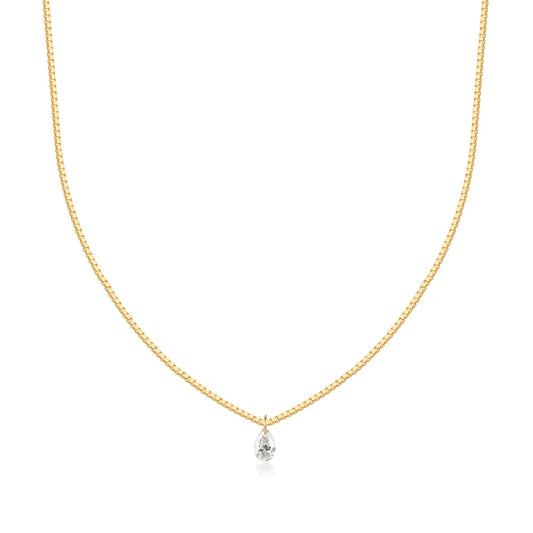 CHASSE | 14K Yellow Gold Floating Pear Diamond Necklace