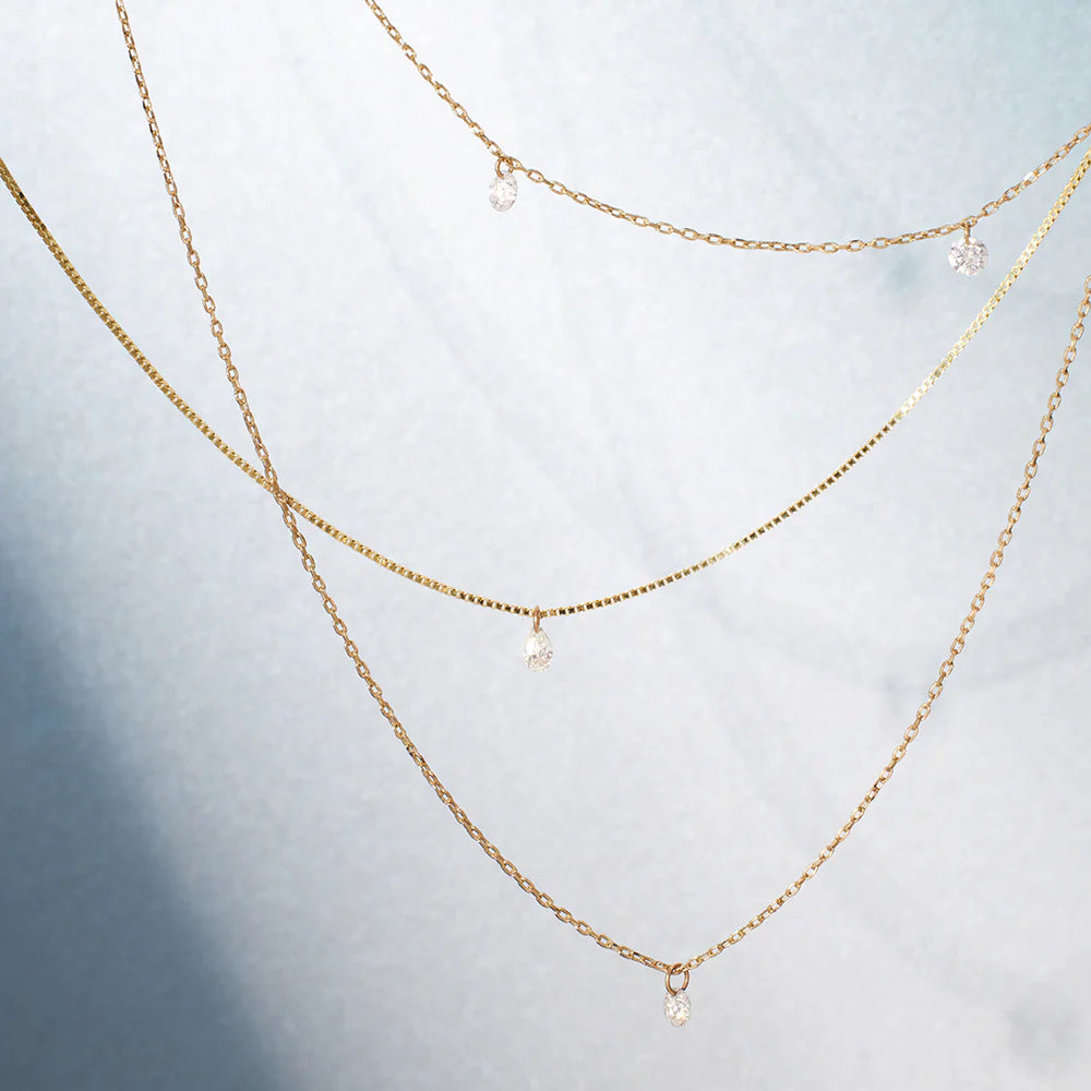 CHASSE | 14K Yellow Gold Floating Pear Diamond Necklace