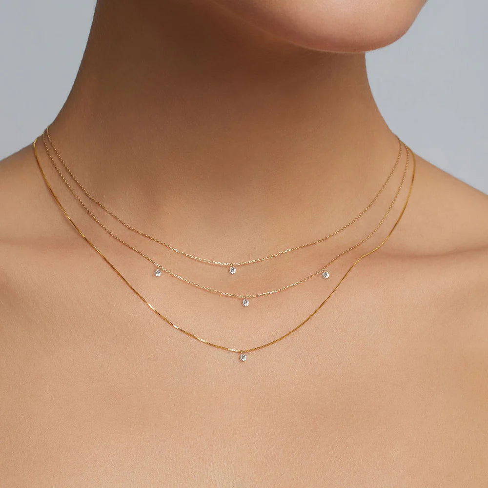 CHASSE | 14K Yellow Gold Floating Pear Diamond Necklace