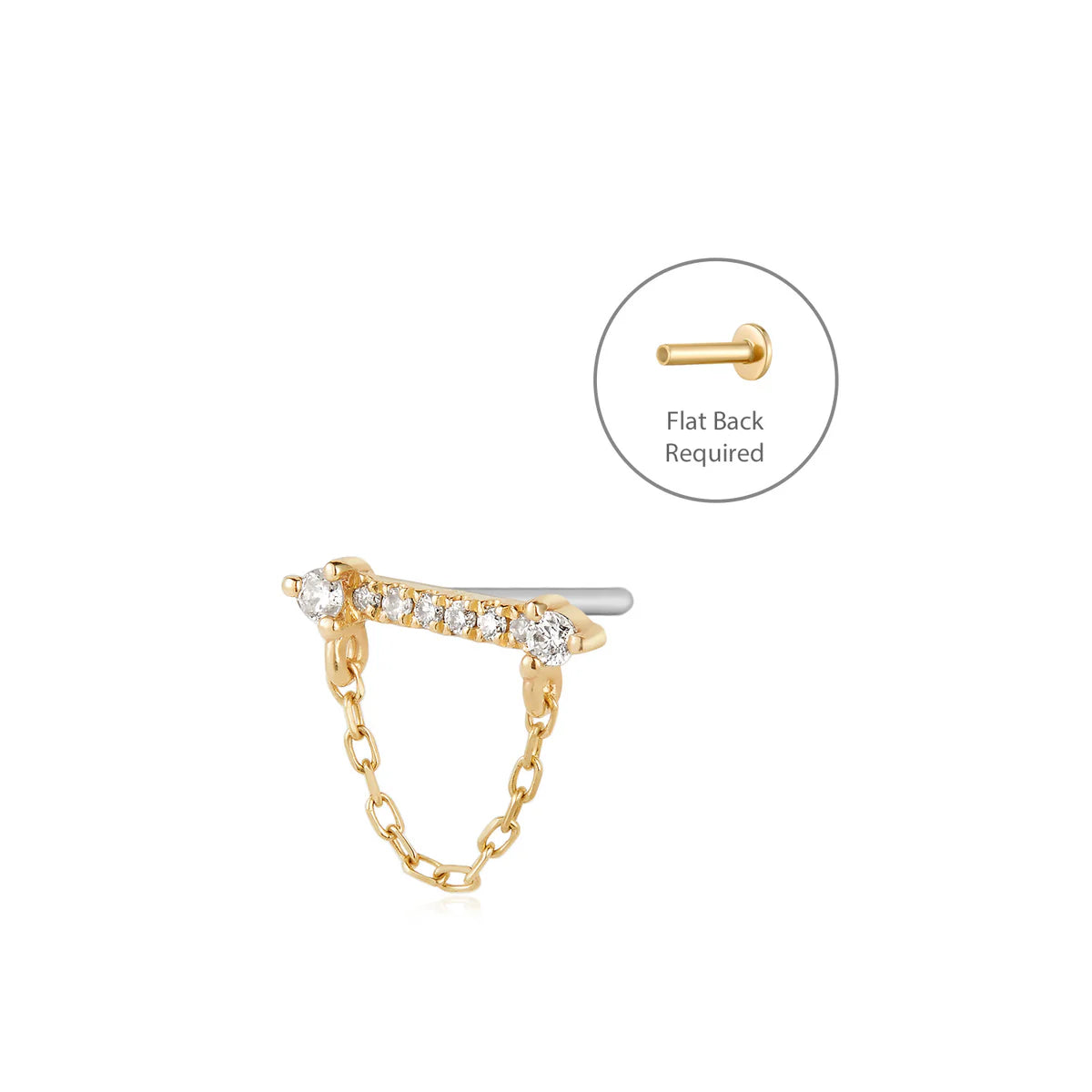 CHELSEA | 14K Yellow Gold Draped Chain & Diamond Bar Piercing Earring Front