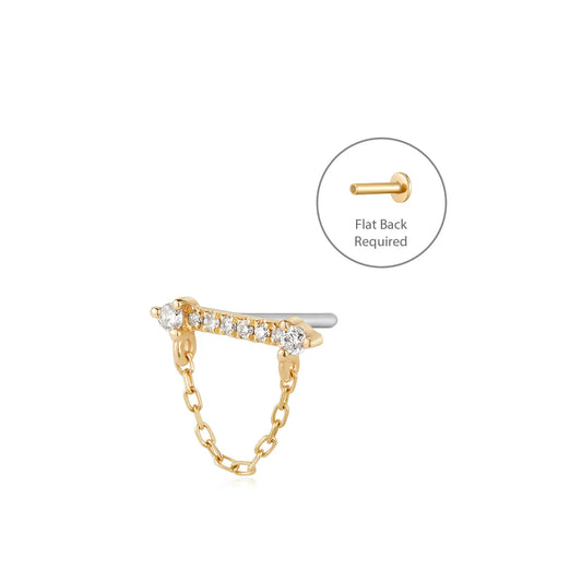CHELSEA | 14K Yellow Gold Draped Chain & Diamond Bar Piercing Earring Front