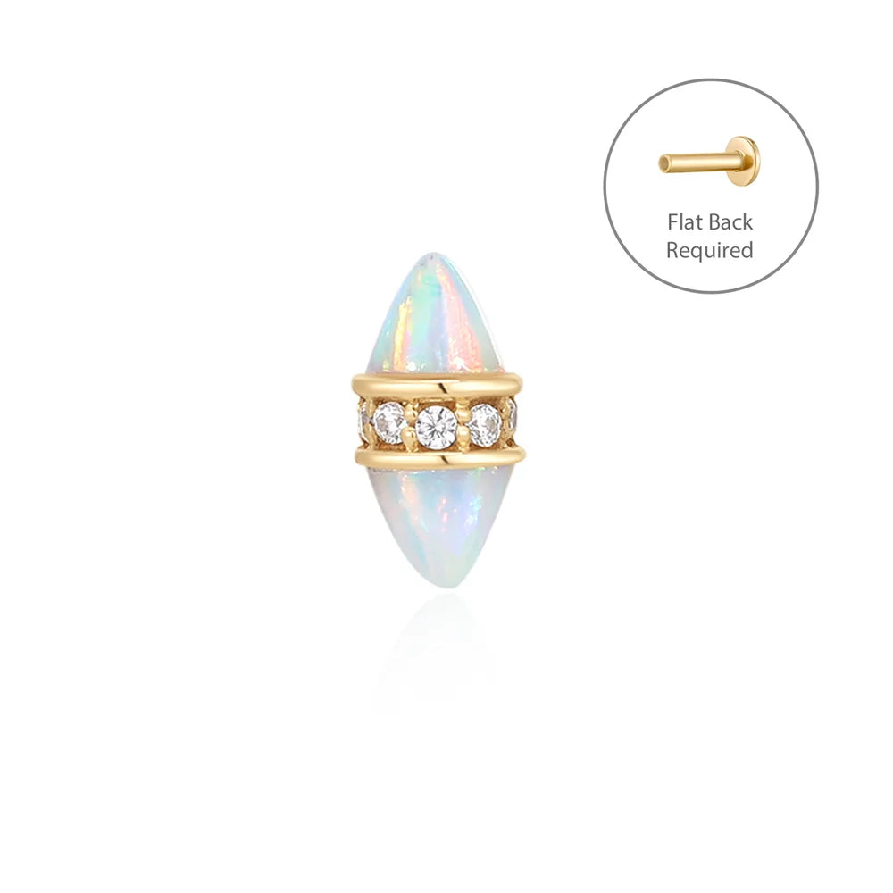 CHER | 14K Yellow Gold Double Opal & Diamond Piercing Earring Front