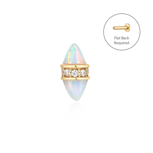CHER | 14K Yellow Gold Double Opal & Diamond Piercing Earring Front