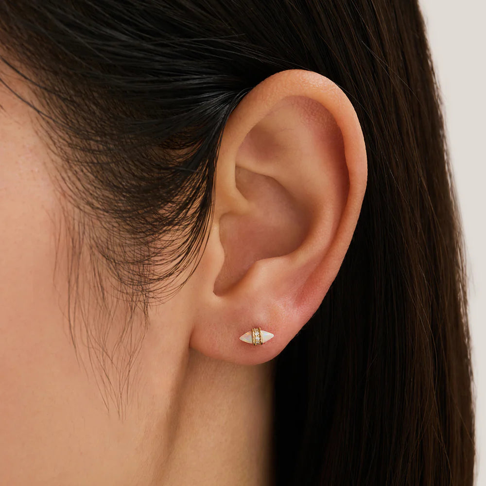 CHER | 14K Yellow Gold Double Opal & Diamond Piercing Earring Front