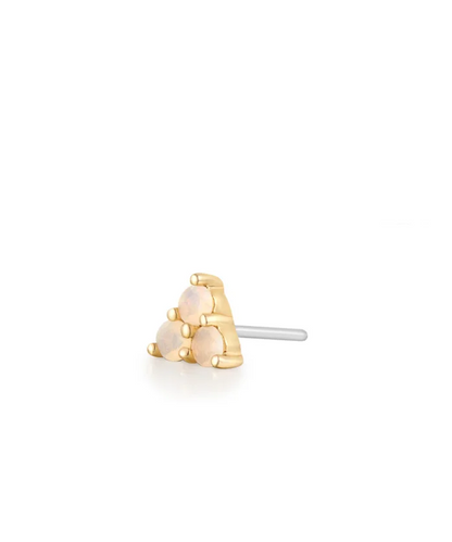 DAHLIA | 14K Yellow Gold Tri-Opal Piercing Earring Front