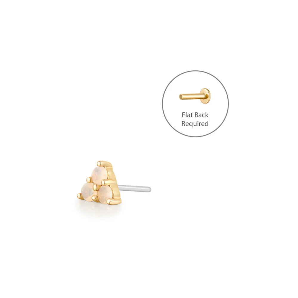 DAHLIA | 14K Yellow Gold Tri-Opal Piercing Earring Front