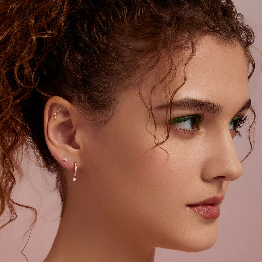DAHLIA | 14K Yellow Gold Tri-Opal Piercing Earring Front