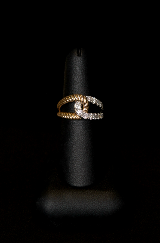 14K Two Tone Diamond & Rope Ring