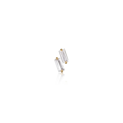 DEVON | 14K Yellow Gold White Sapphire Baguette Duo Piercing Earring Front