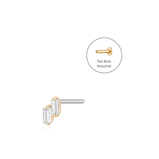 DEVON | 14K Yellow Gold White Sapphire Baguette Duo Piercing Earring Front