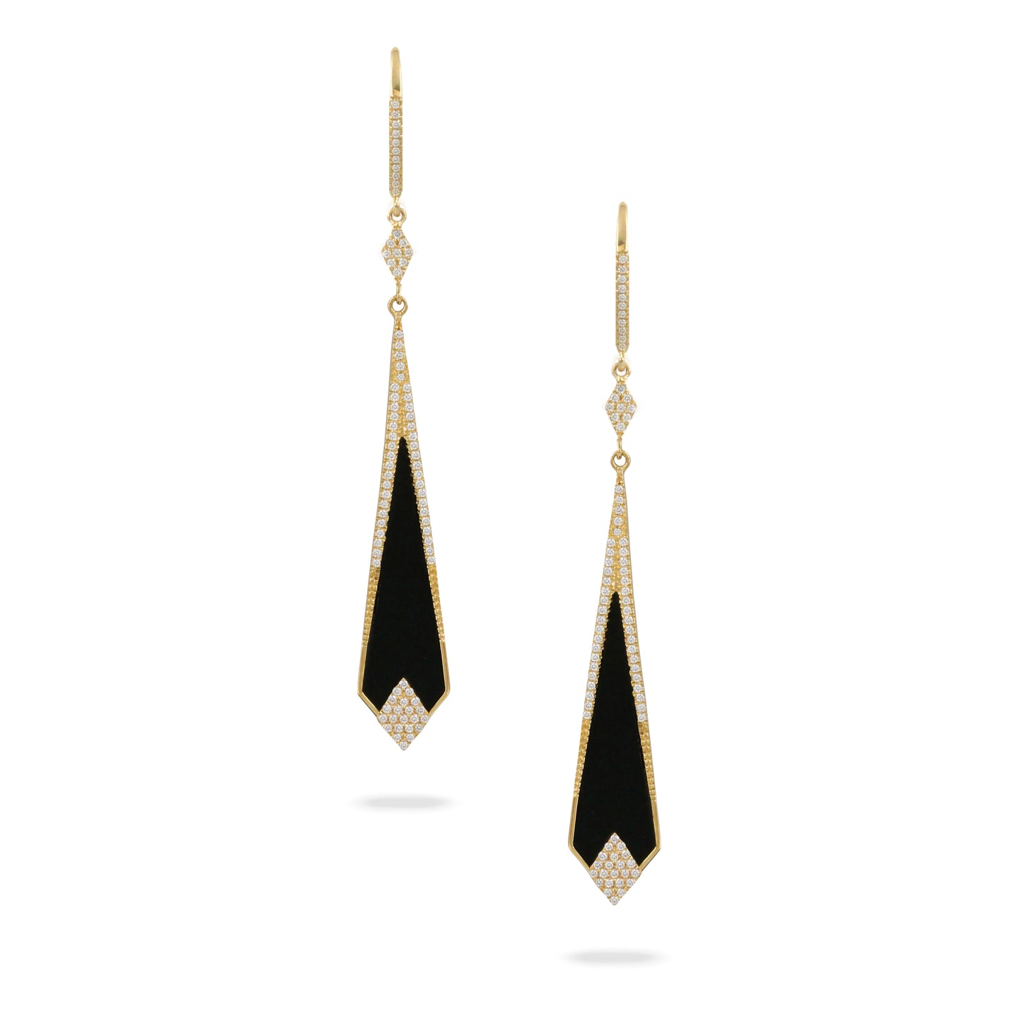 14K Yellow Gold Black Onyx & Diamond Earrings