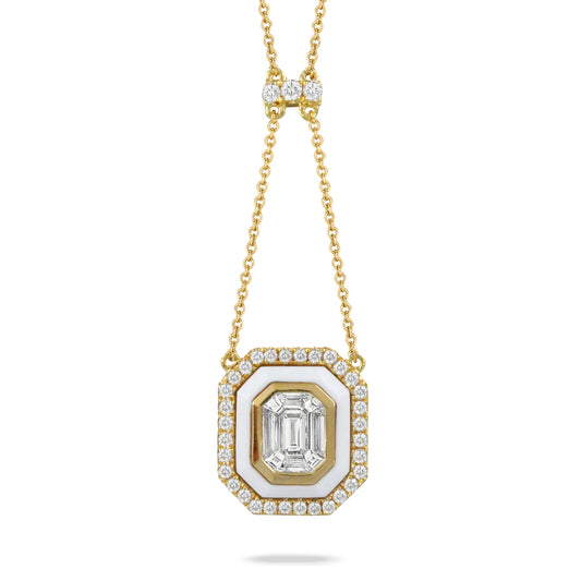 18K Yellow Gold White Agate & Diamond Lariat Necklace