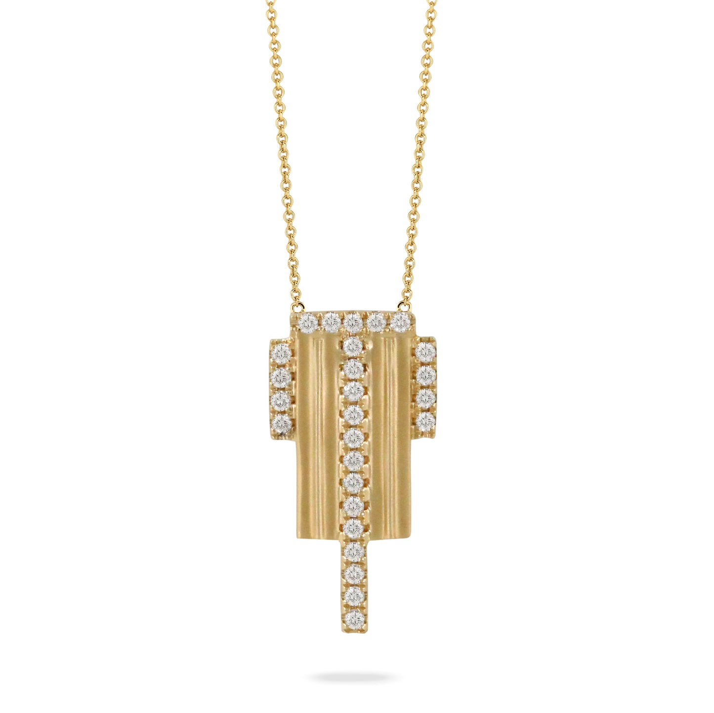 18K Yellow Gold Diamond Deco Necklace with Satin Finish