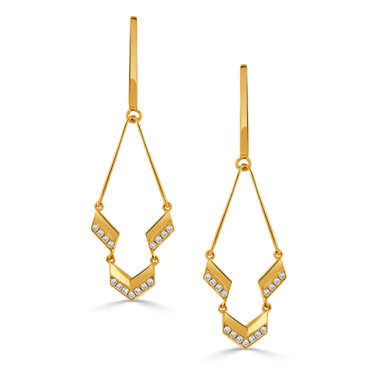 18K Yellow Gold Deco Diamond Earrings