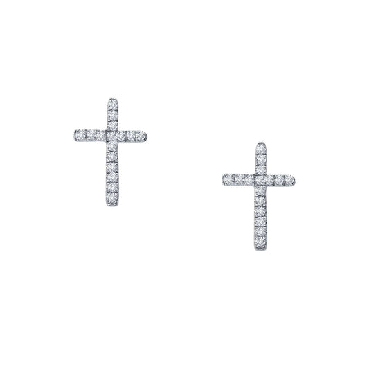 LAFONN Sterling Silver Platinum Bonded Simulated Diamond Cross Studs