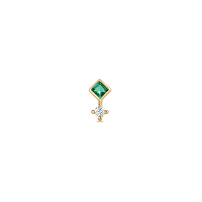 EMMIE | 14K Yellow Gold Emerald & Diamond Piercing Earring Front