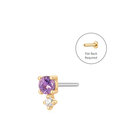 FEBRUARY | 14K Yellow Gold Amethyst & Diamond Piercing Earring Front