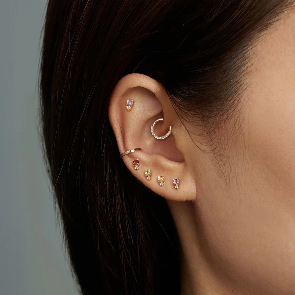 FEBRUARY | 14K Yellow Gold Amethyst & Diamond Piercing Earring Front