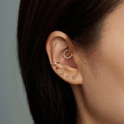 FEBRUARY | 14K Yellow Gold Amethyst & Diamond Piercing Earring Front