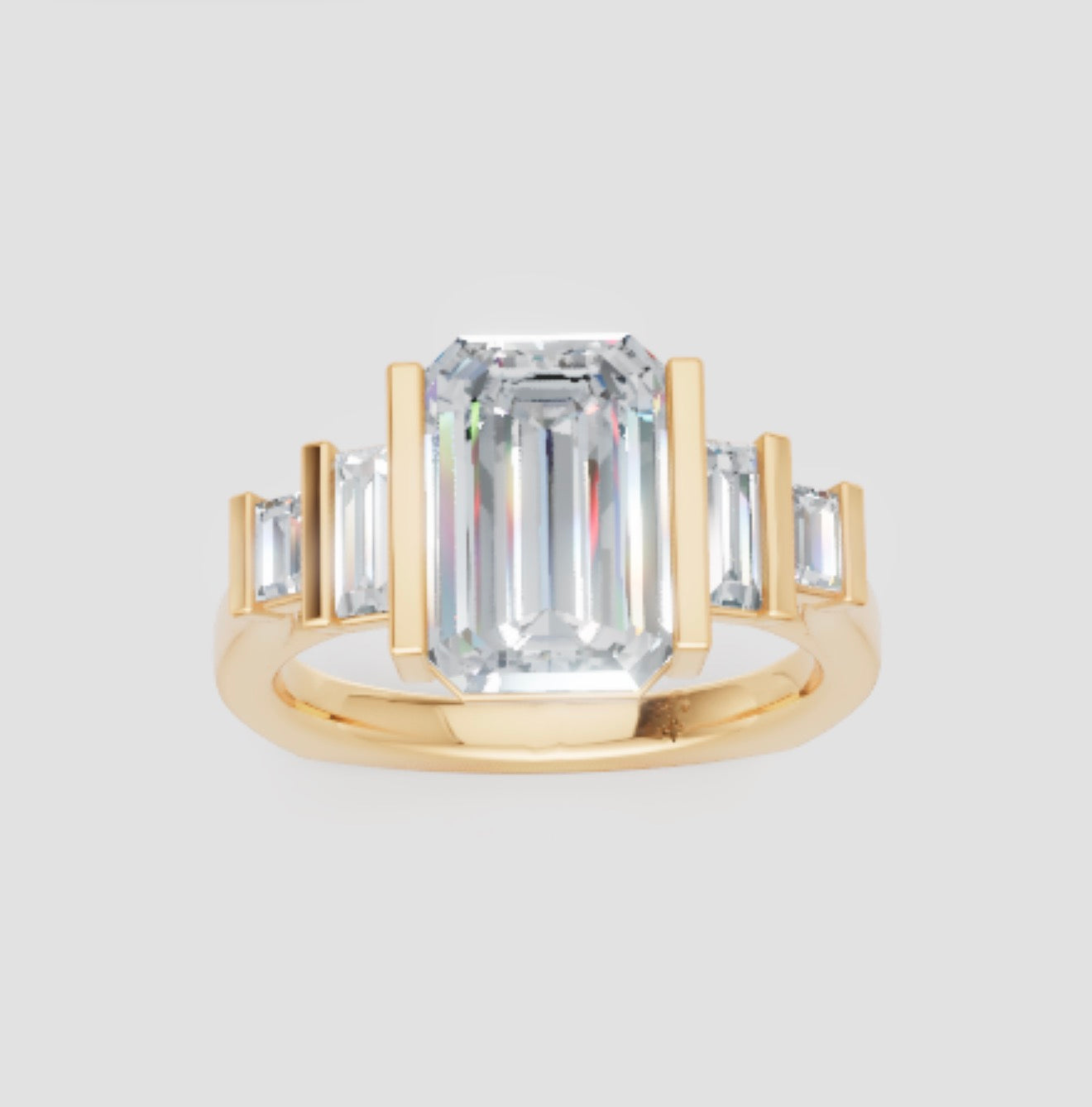 14K Yellow Gold Custom Lab Grown Emerald Cut Engagement Ring - 3.05ct Center