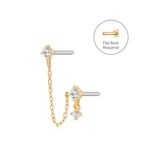 GRAMERCY | 14K Yellow Gold Dual White Sapphire Piercing Earring Front
