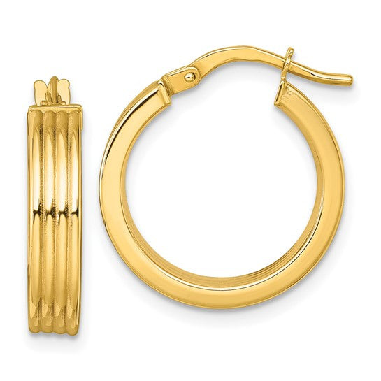 10K Yellow Gold Grooved Hoops