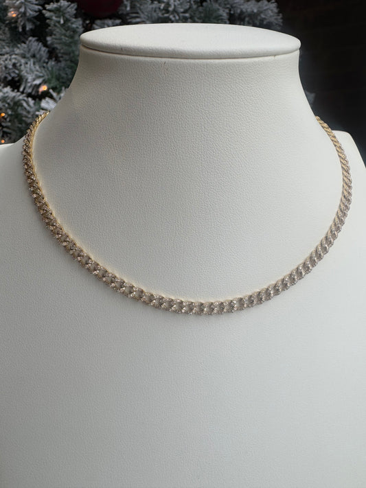 14K Yellow Gold 3.25ctw Diamond Pave Cuban Link Choker Necklace