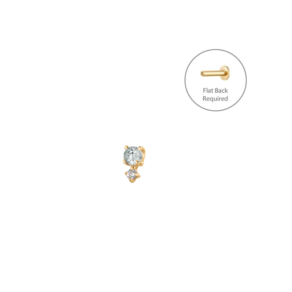 MARCH | 14K Yellow Aquamarine & White Sapphire Piercing Earring Front
