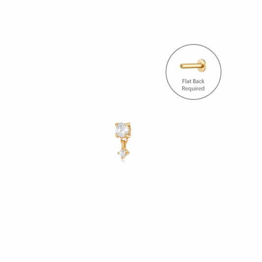 IDA | 14K Yellow Gold Rose Cut Double White Sapphire Piercing Earring Front