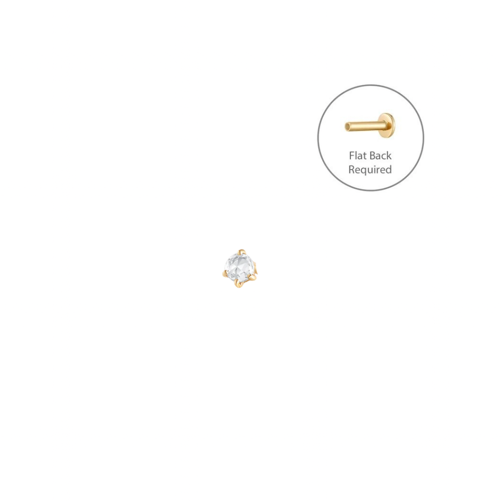 ROSALYN | 14K Yellow Rose Cut White Sapphire Piercing Earring Front