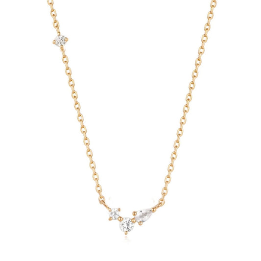 CAMI | 14K Yellow Gold Pear and Round White Sapphire Necklace