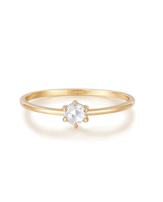 MARILYN | 14K Yellow Gold Solitaire Rose Cut White Sapphire Ring