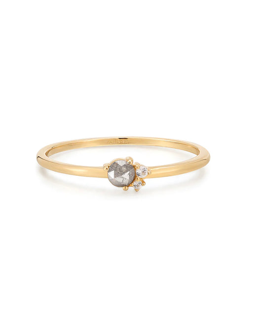 TWILA | 14K Yellow Gold Salt & Pepper Diamond and White Sapphire Ring