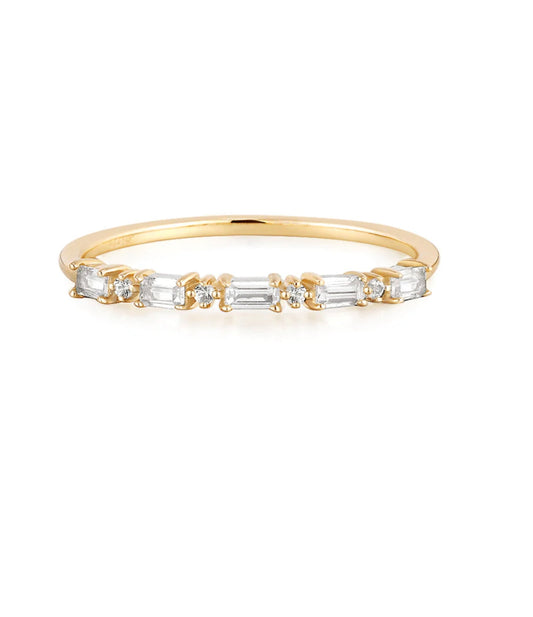 LUNA | 14K Yellow Gold Baguette and Round White Sapphire Band Ring