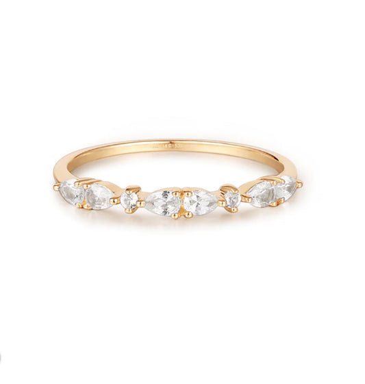 GLENNA | 14K Yellow Gold Pear and Round White Sapphire Half-Eternity Ring