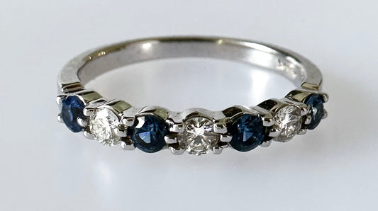 14K White Gold Sapphire and Diamond Band