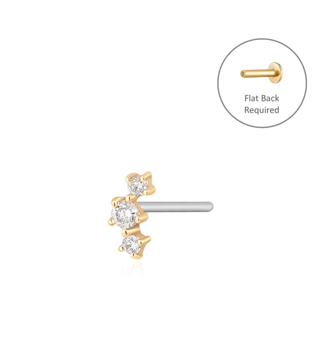 CAELI | 14K Yellow Gold Triple Diamond Piercing Earring Front