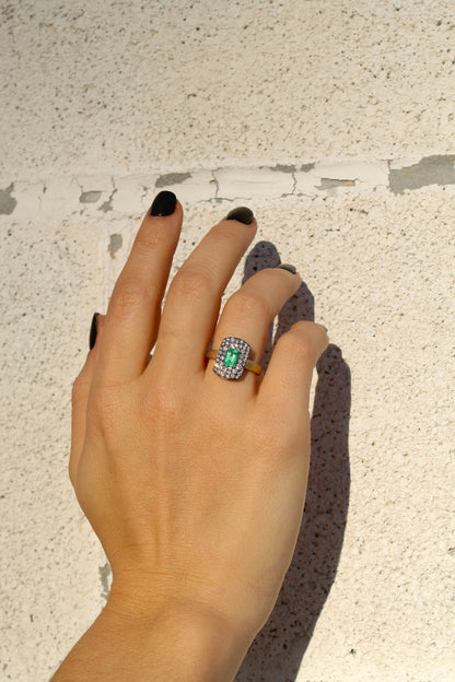 14K Yellow Gold Emerald Cut Emerald & Diamond Ring