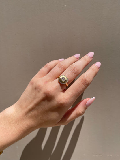 18K Yellow Gold Invisible Setting Brushed Diamond Ring