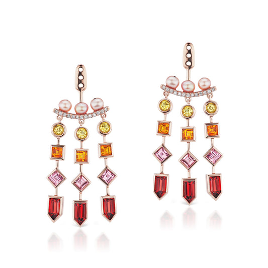 14K Rose Gold Multi Gemstone Tassel Earring Jackets