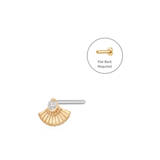 KATE | 14K Yellow Gold Single Diamond Fan Piercing Earring Front