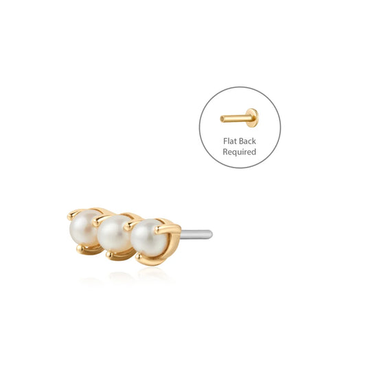 KYNSLEE | 14K Yellow Gold Triple Pearl Piercing Earring Front