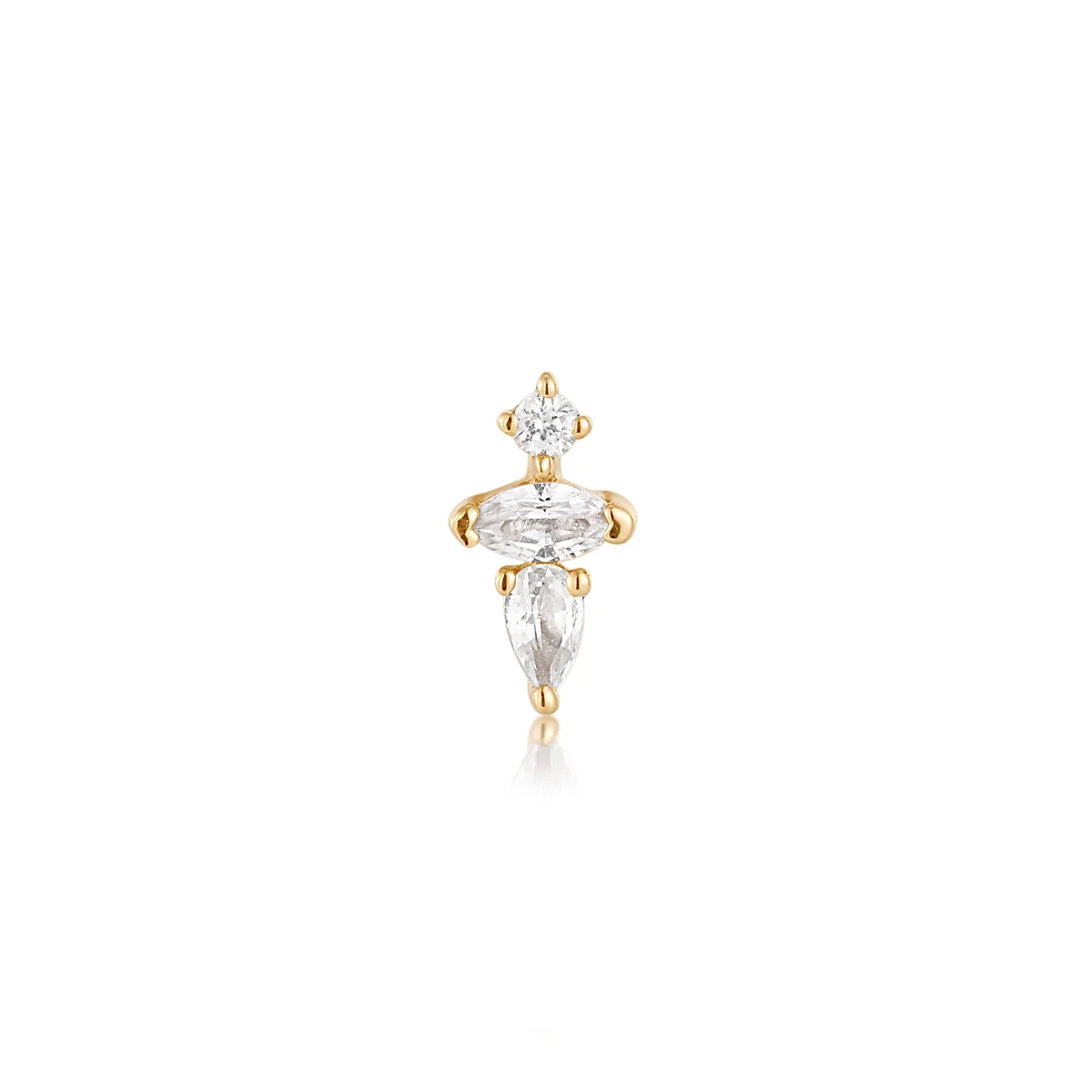 LANI | 14K Yellow Gold Pear & Round White Sapphire Piercing Earring Front